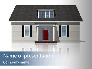 Front View Of A Plain House On A Bright, Reflective Surface. PowerPoint Template