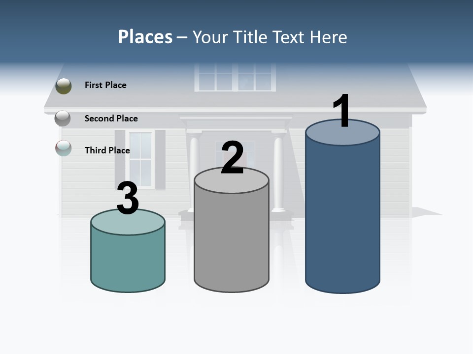 Front View Of A Plain House On A Bright, Reflective Surface. PowerPoint Template
