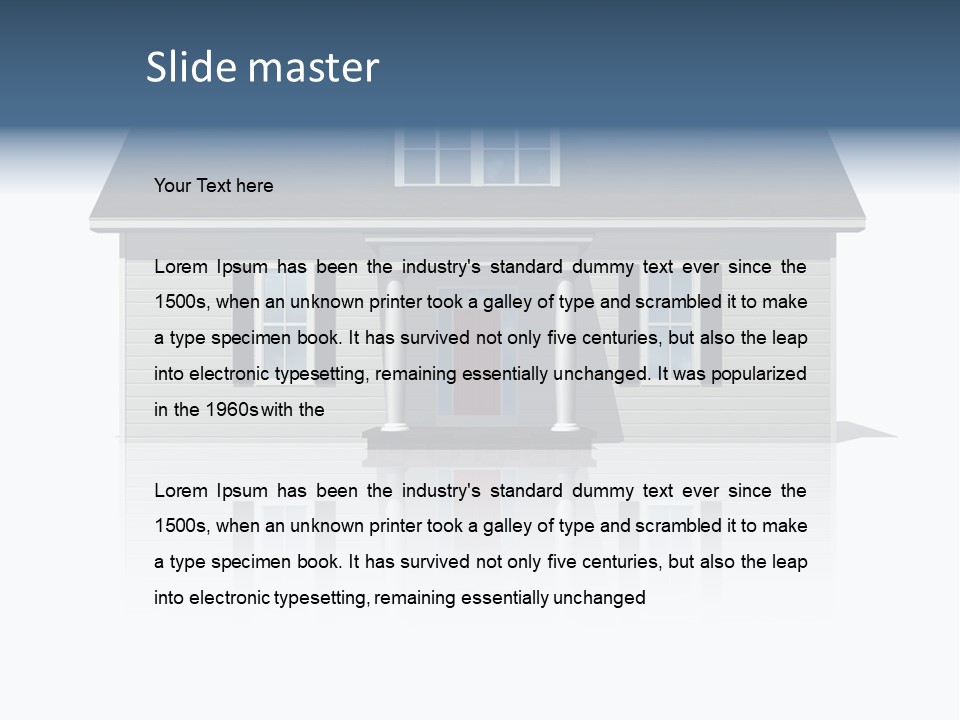 Front View Of A Plain House On A Bright, Reflective Surface. PowerPoint Template