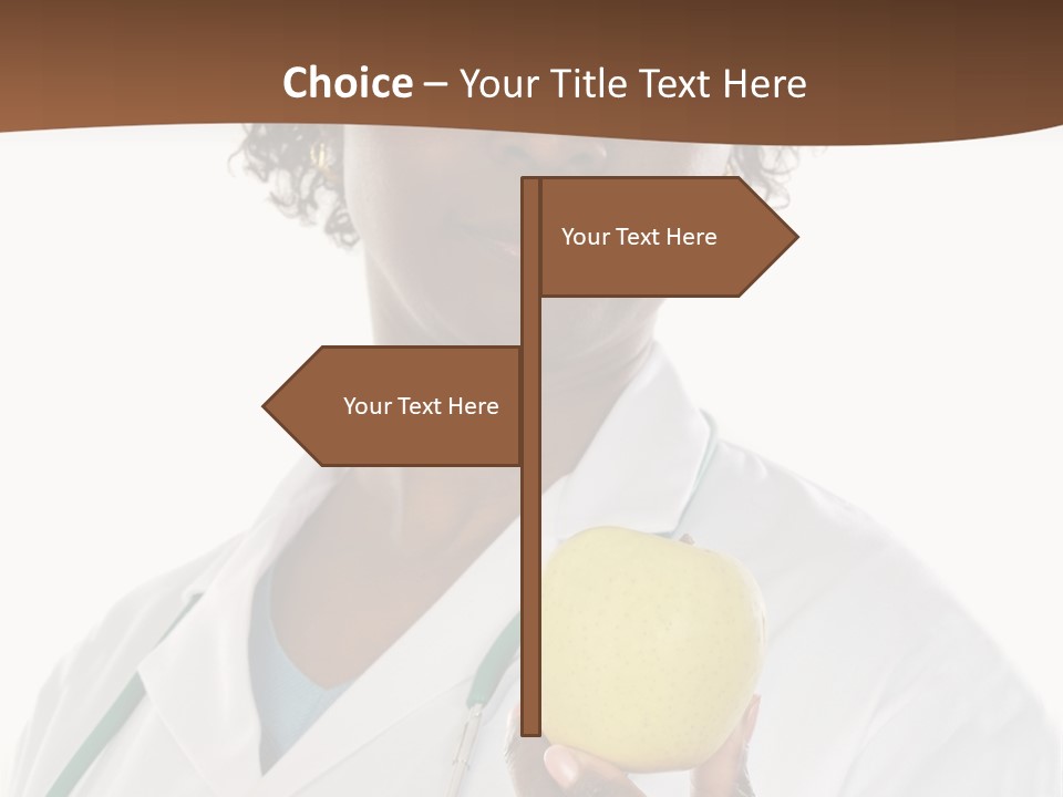 African American Female Doctor And Apple A Over White Background PowerPoint Template