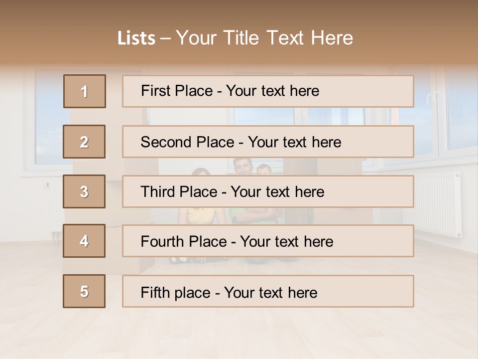Family With Moving Boxes In New Home. PowerPoint Template