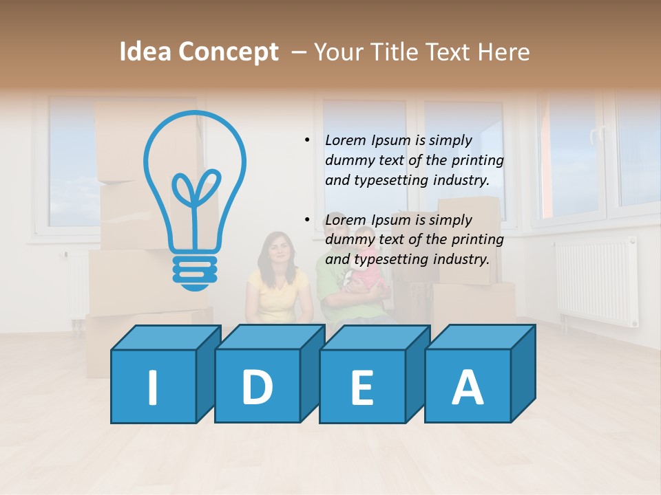 Family With Moving Boxes In New Home. PowerPoint Template