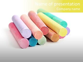 Sticks Of Pastel Colored Chalk, Isolated On White With Natural Shadow. PowerPoint Template