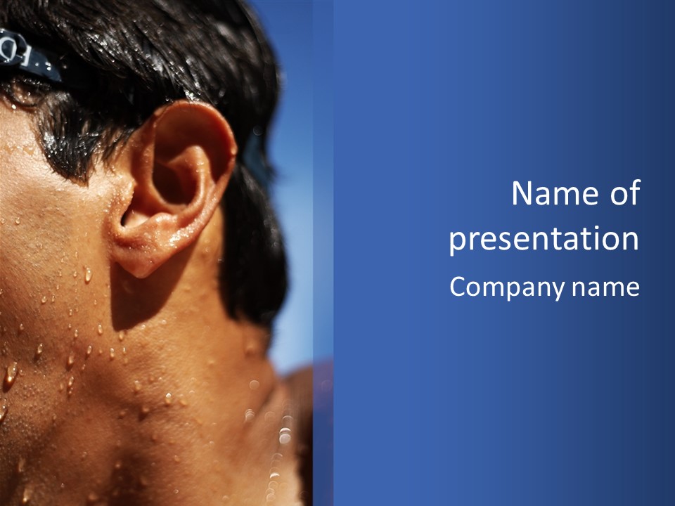 Detail Of The Head Of A Man Exiting From A Swimmingpool PowerPoint Template