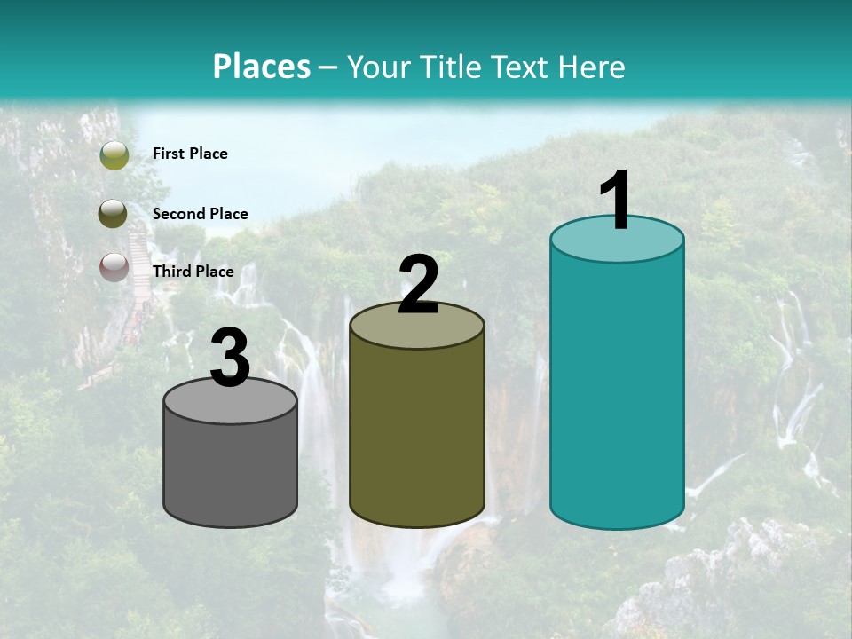 A Waterfall In The Middle Of A Lake Surrounded By Trees PowerPoint Template