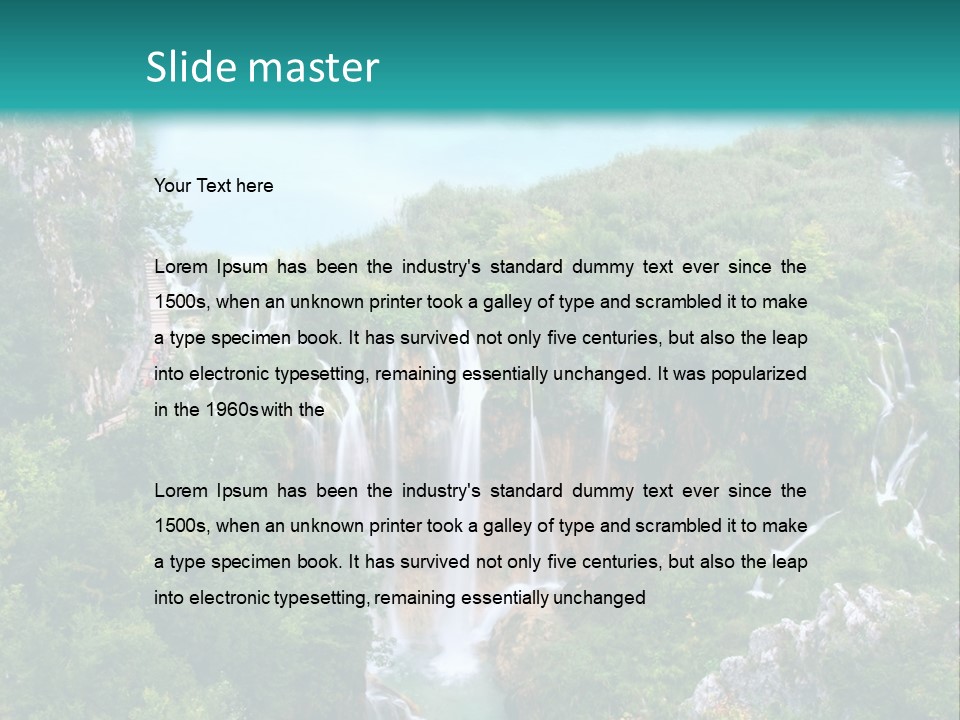 A Waterfall In The Middle Of A Lake Surrounded By Trees PowerPoint Template