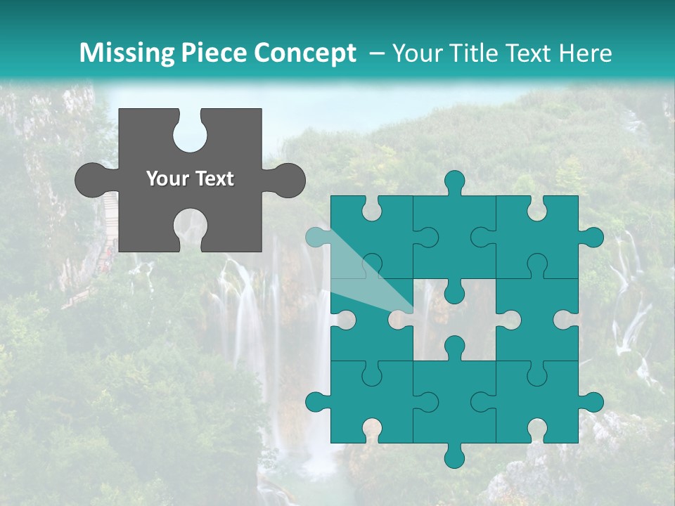 A Waterfall In The Middle Of A Lake Surrounded By Trees PowerPoint Template