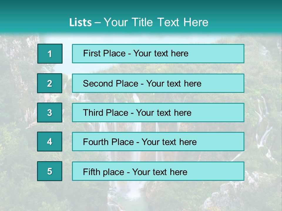 A Waterfall In The Middle Of A Lake Surrounded By Trees PowerPoint Template