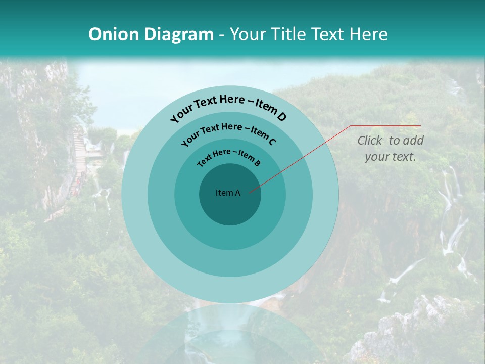 A Waterfall In The Middle Of A Lake Surrounded By Trees PowerPoint Template
