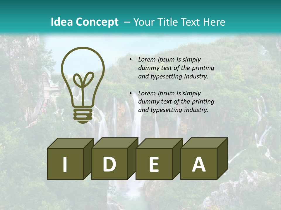 A Waterfall In The Middle Of A Lake Surrounded By Trees PowerPoint Template
