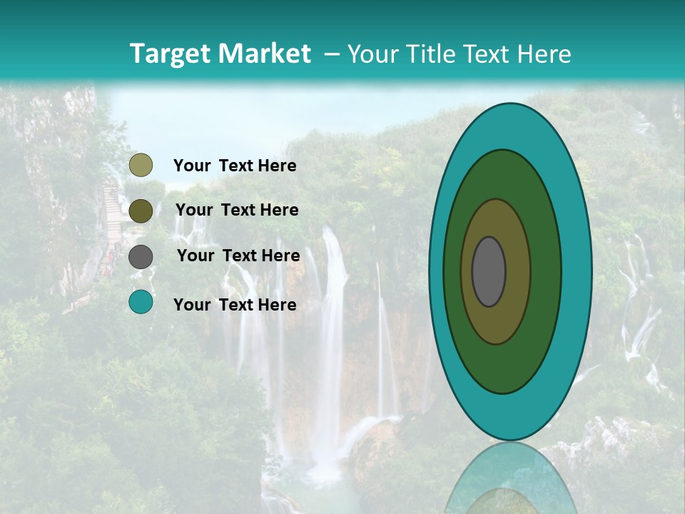 A Waterfall In The Middle Of A Lake Surrounded By Trees PowerPoint Template