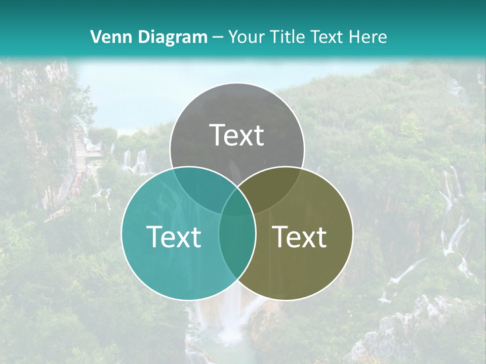 A Waterfall In The Middle Of A Lake Surrounded By Trees PowerPoint Template