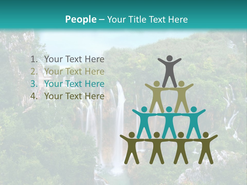 A Waterfall In The Middle Of A Lake Surrounded By Trees PowerPoint Template