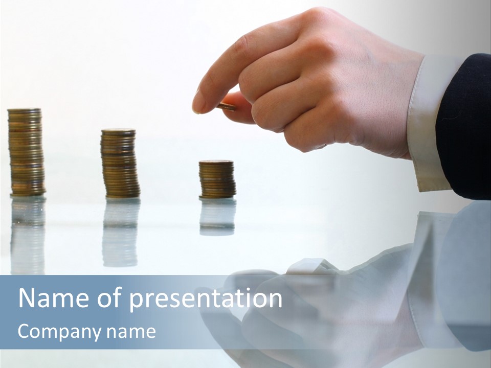 A Hand Putting A Coin Into A Pile Of Coins PowerPoint Template