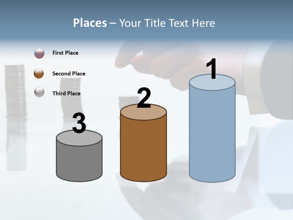 A Hand Putting A Coin Into A Pile Of Coins PowerPoint Template