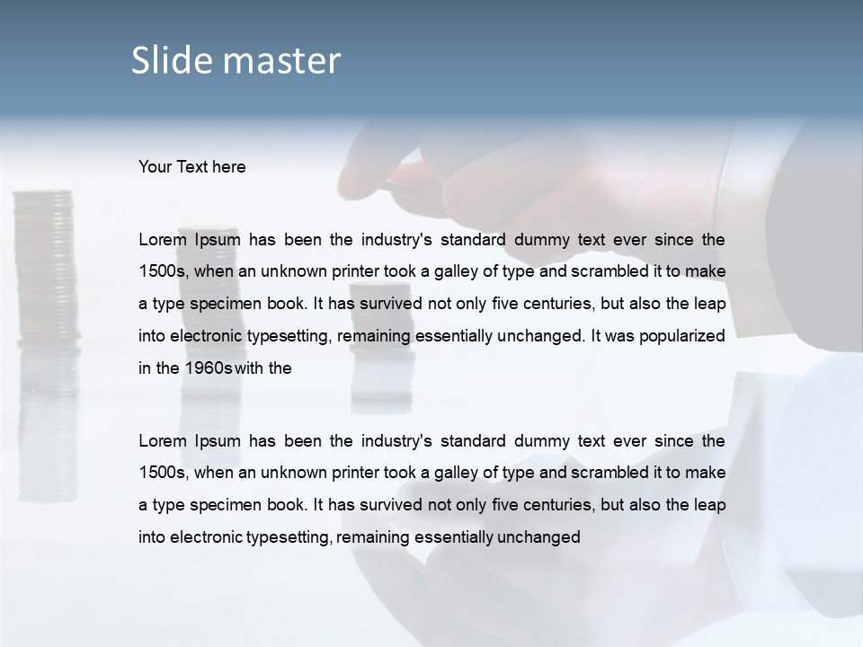 A Hand Putting A Coin Into A Pile Of Coins PowerPoint Template