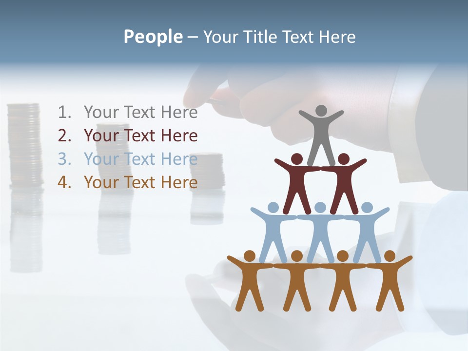 A Hand Putting A Coin Into A Pile Of Coins PowerPoint Template