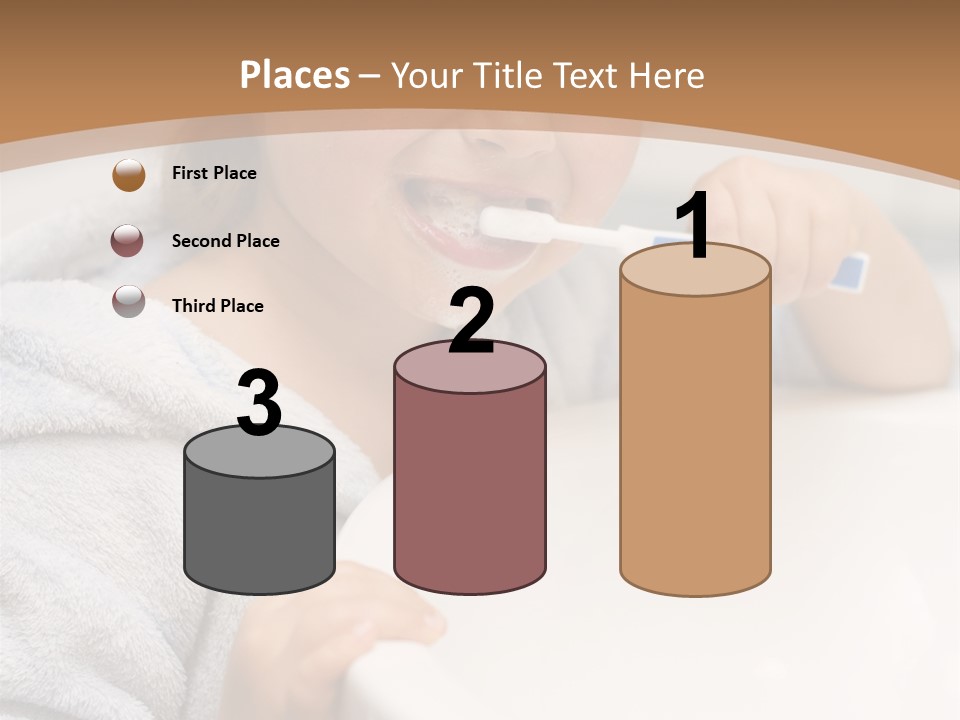 Little Girl Brushing Teeth In Bathroom PowerPoint Template