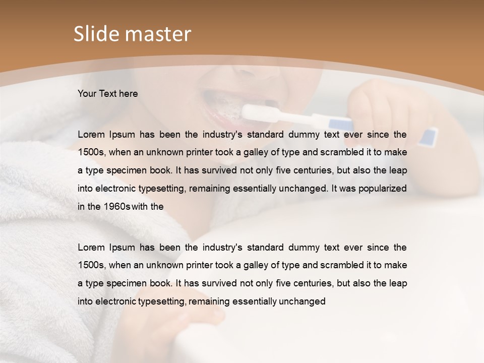 Little Girl Brushing Teeth In Bathroom PowerPoint Template