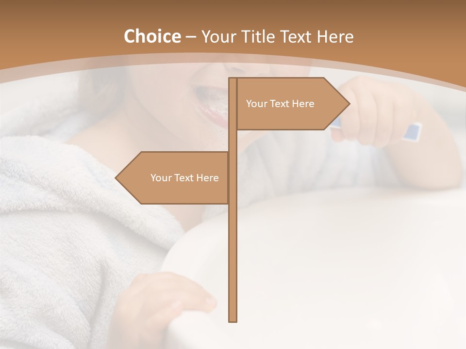 Little Girl Brushing Teeth In Bathroom PowerPoint Template