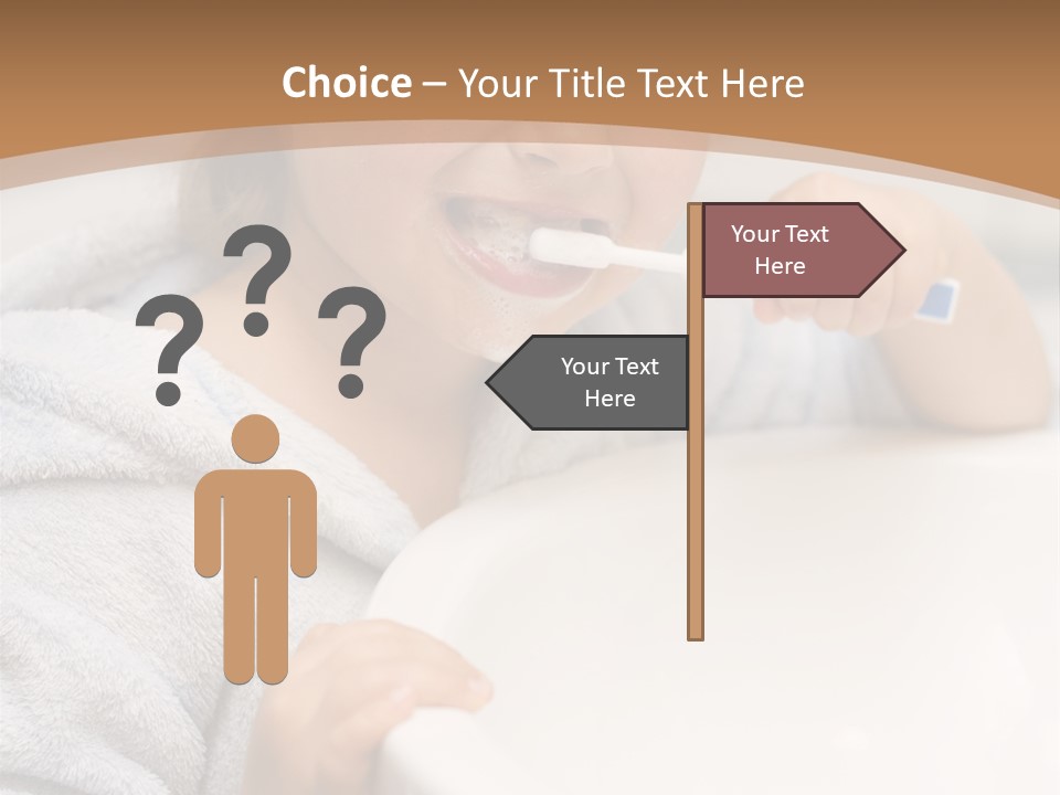 Little Girl Brushing Teeth In Bathroom PowerPoint Template