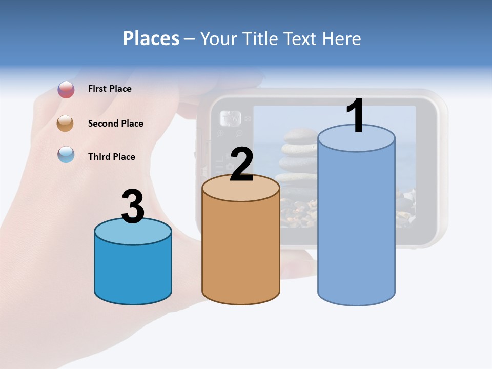 Photo Camera In Hand Isolated On White Background PowerPoint Template