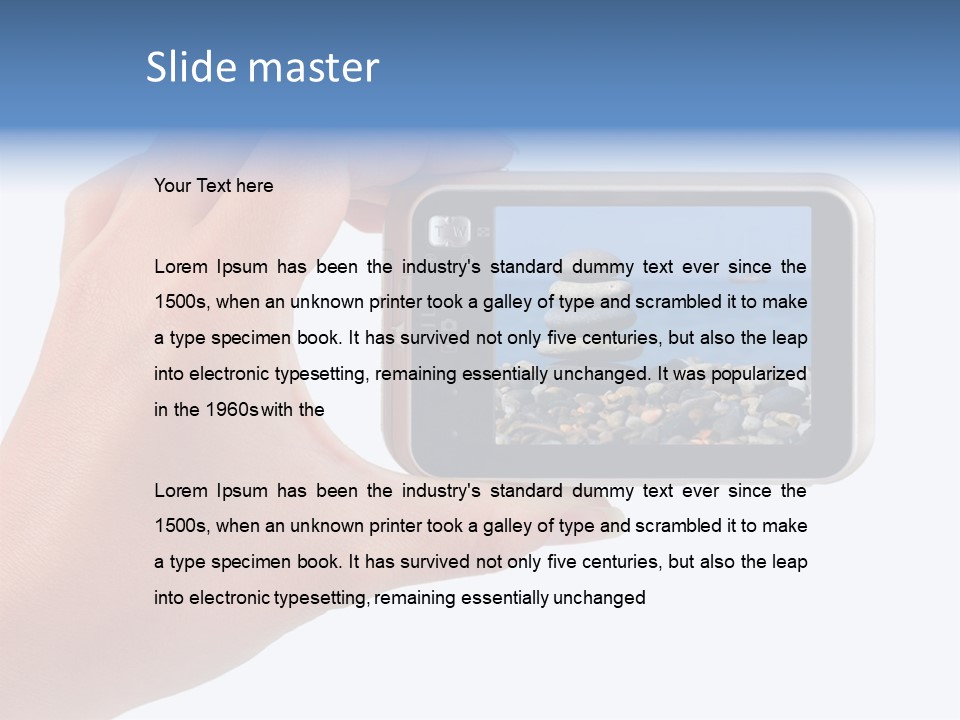 Photo Camera In Hand Isolated On White Background PowerPoint Template