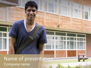 College Student Stood Outside PowerPoint Template