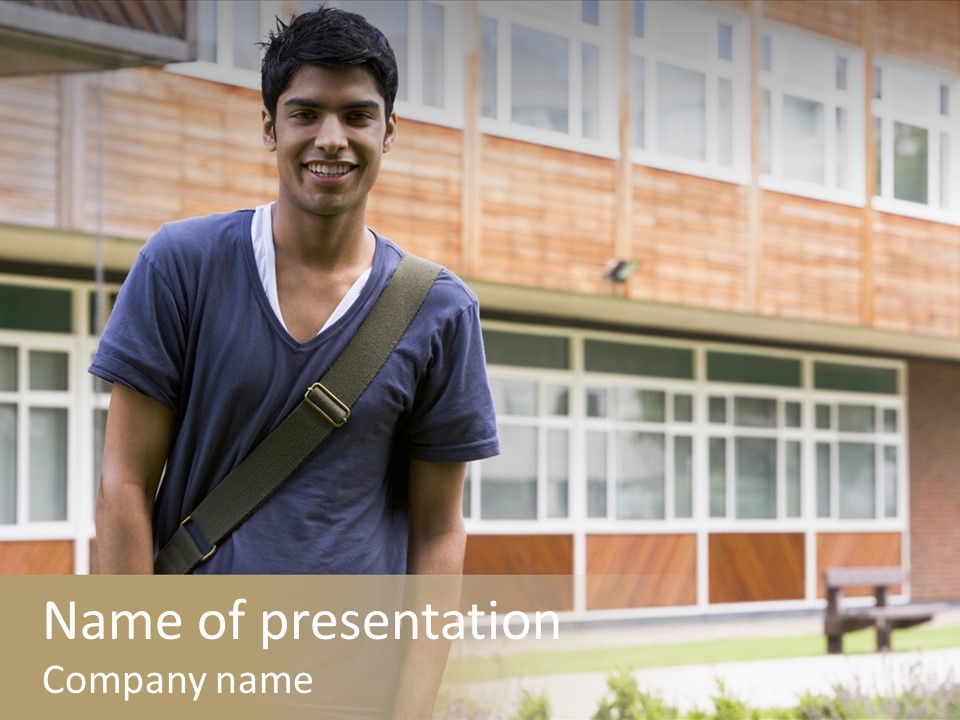 College Student Stood Outside PowerPoint Template