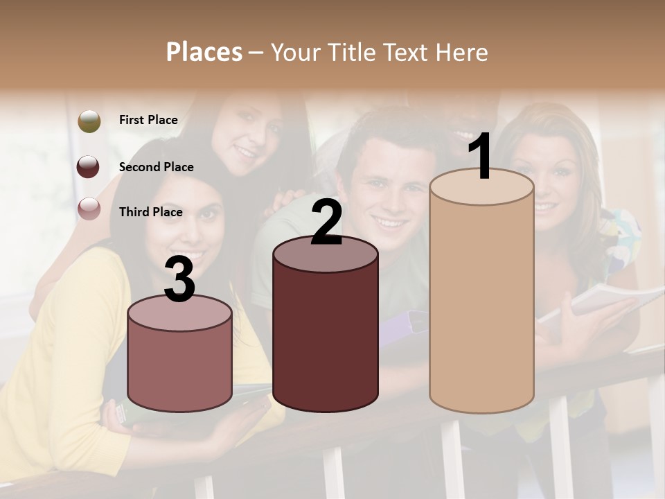 College Students Stood By Staircase PowerPoint Template