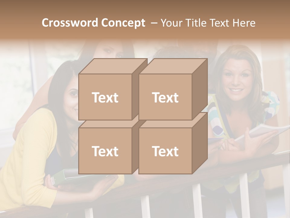 College Students Stood By Staircase PowerPoint Template
