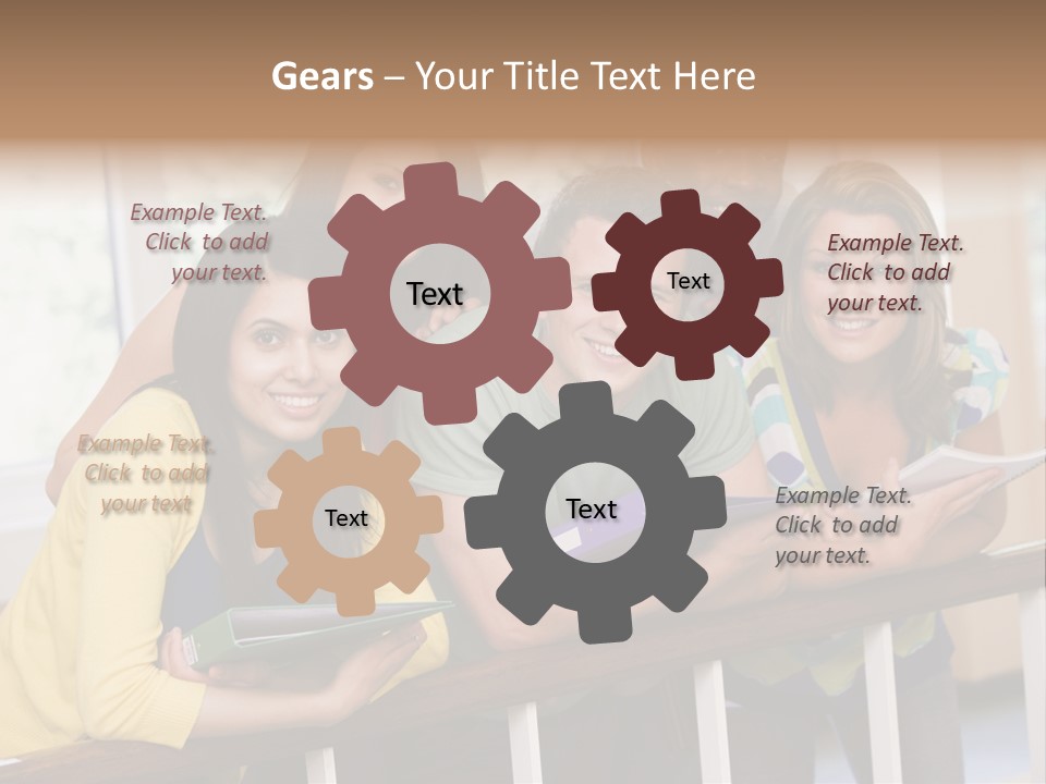 College Students Stood By Staircase PowerPoint Template