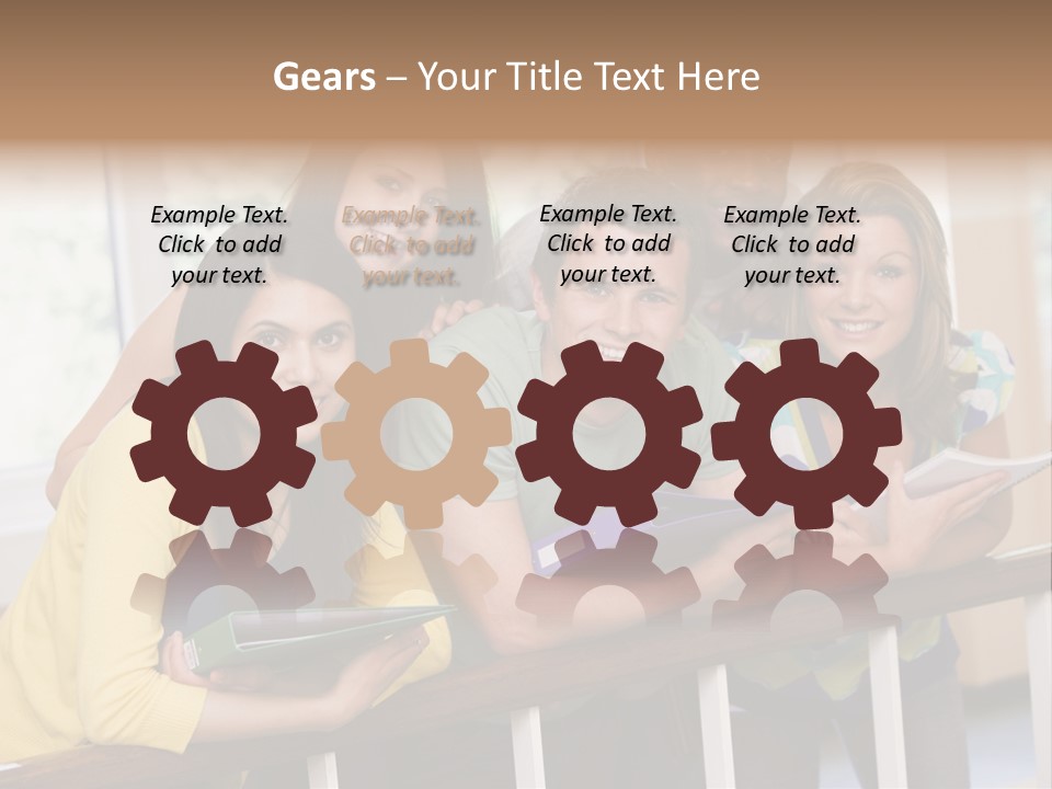 College Students Stood By Staircase PowerPoint Template