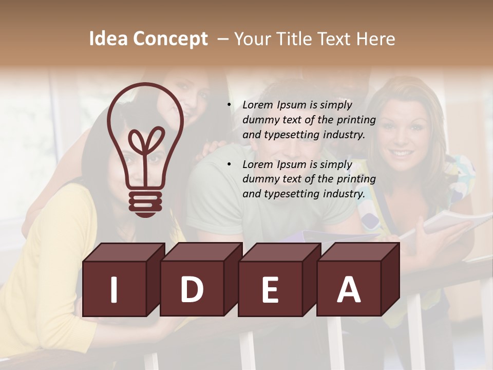 College Students Stood By Staircase PowerPoint Template