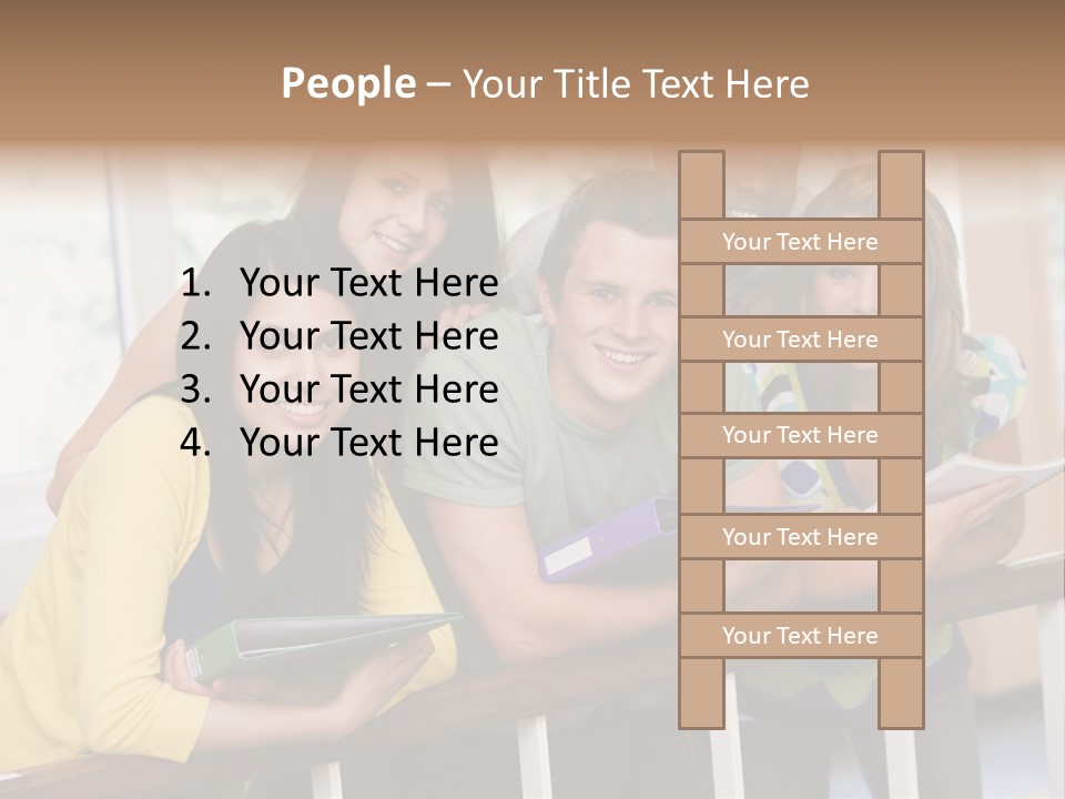 College Students Stood By Staircase PowerPoint Template