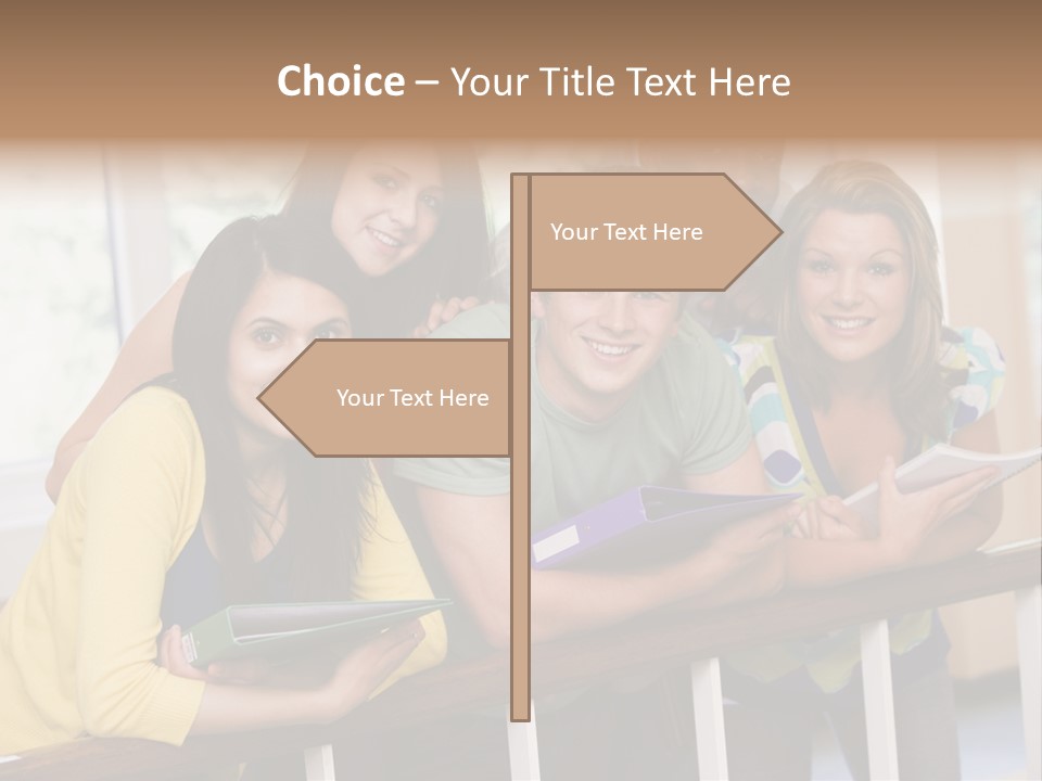 College Students Stood By Staircase PowerPoint Template