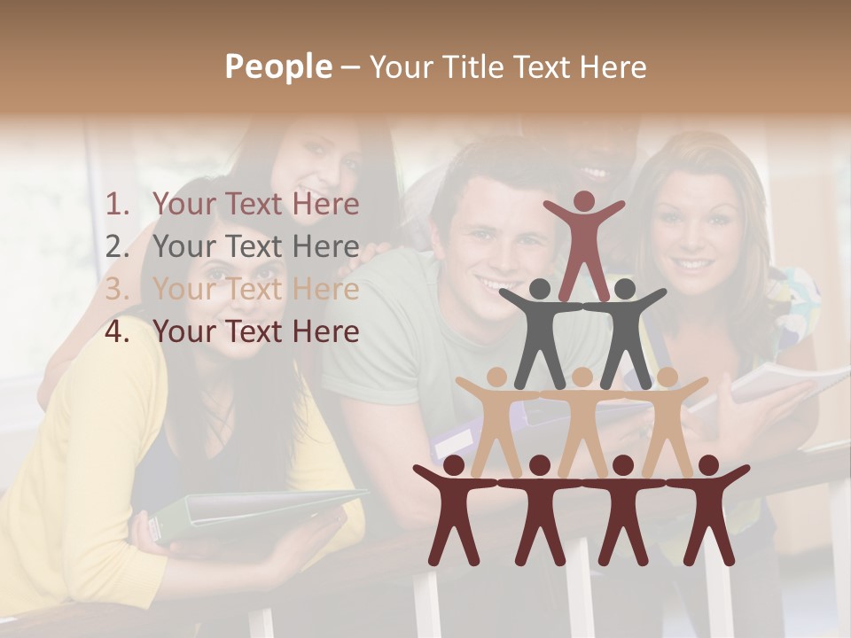 College Students Stood By Staircase PowerPoint Template
