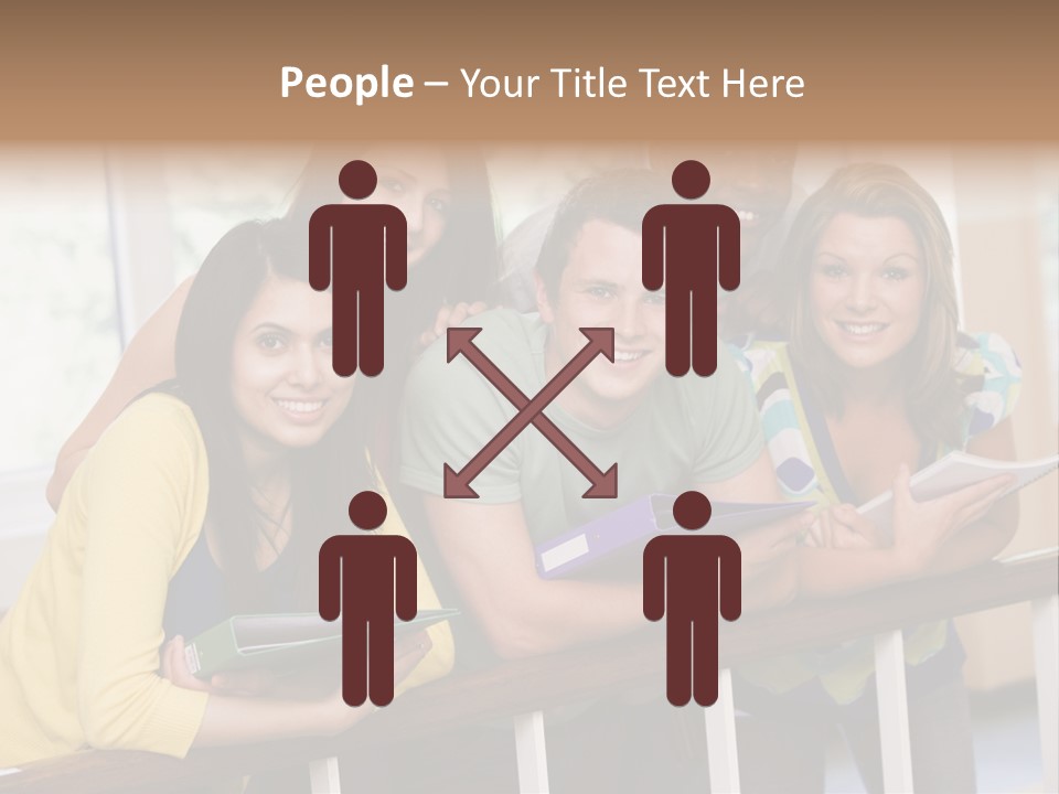 College Students Stood By Staircase PowerPoint Template