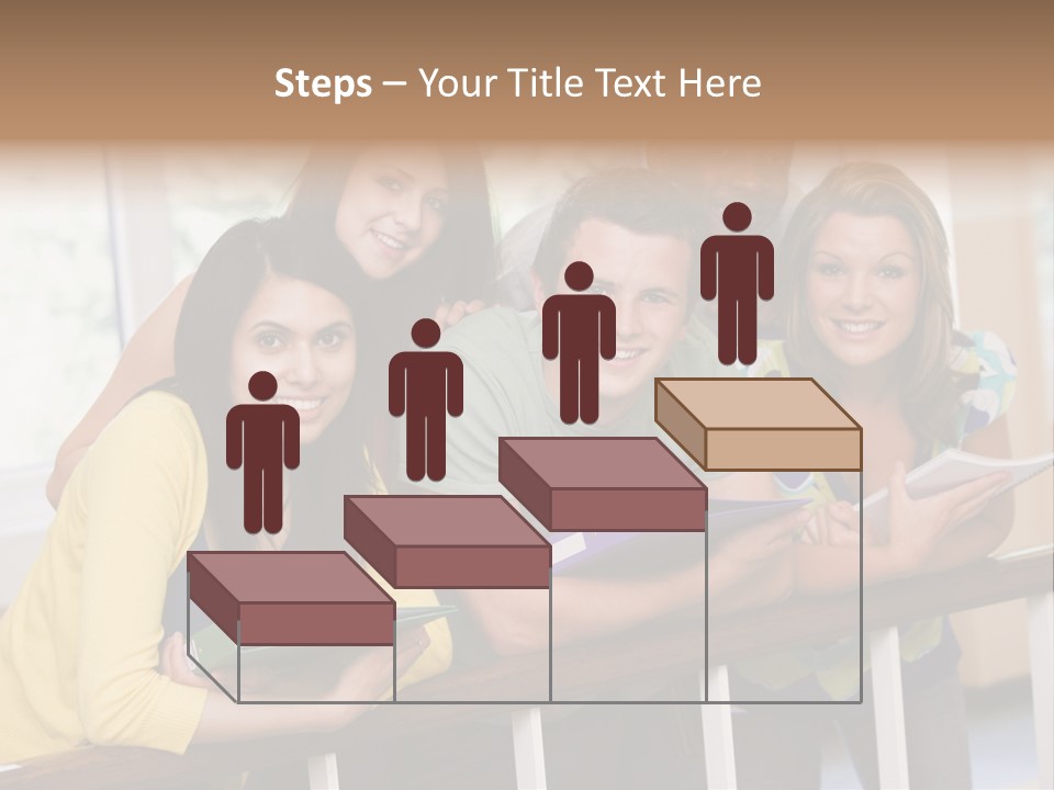 College Students Stood By Staircase PowerPoint Template