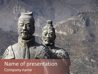 Figures Of Soldier And Horses Clay In China. PowerPoint Template