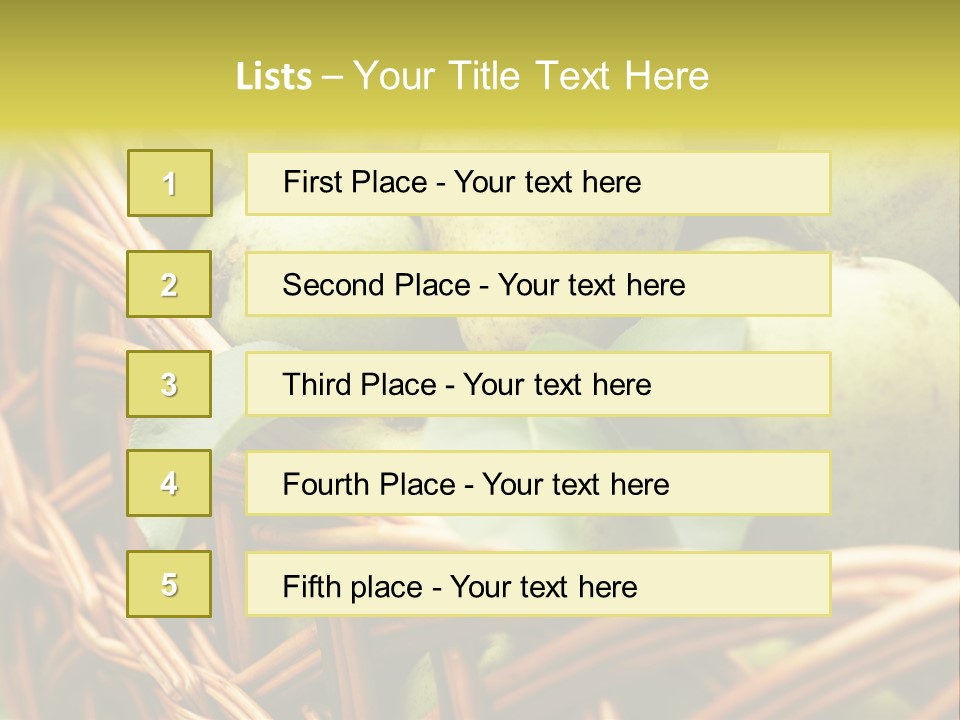 A Basket Filled With Green Apples Sitting On Top Of A Table PowerPoint Template