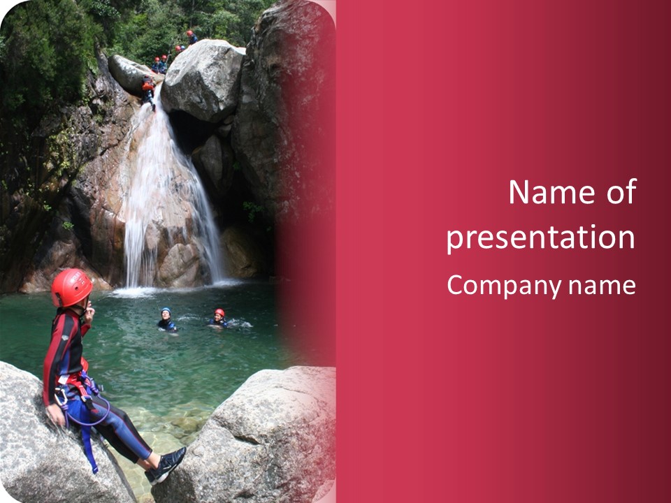 Adrenalin Sport - Canyoning. Small Child In Foreground. PowerPoint Template