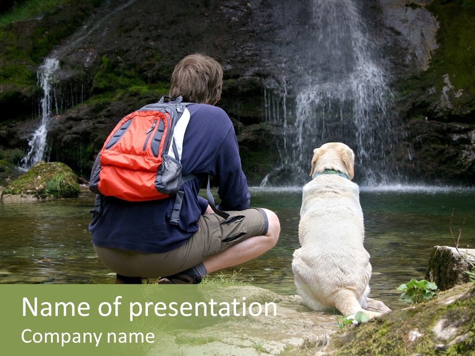 Man And His Dog Enjoying The Beautiful View PowerPoint Template