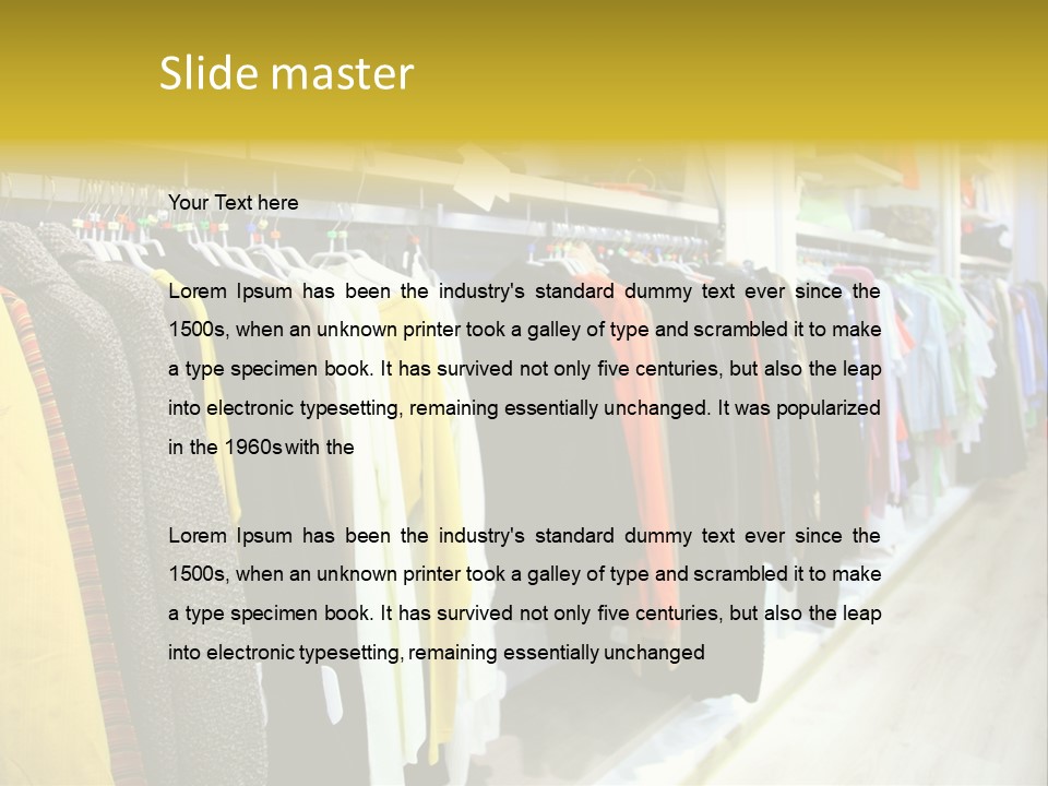 A Bunch Of Clothes Hanging On A Rack In A Store PowerPoint Template