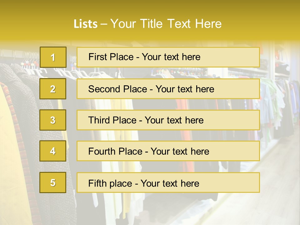 A Bunch Of Clothes Hanging On A Rack In A Store PowerPoint Template