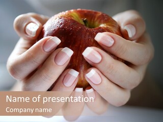 Apple In A Female Hand PowerPoint Template