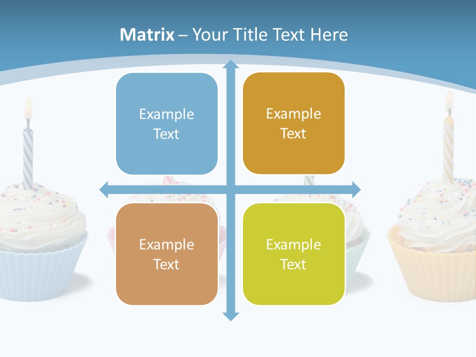 Four Cupcakes With Candle On White Background PowerPoint Template