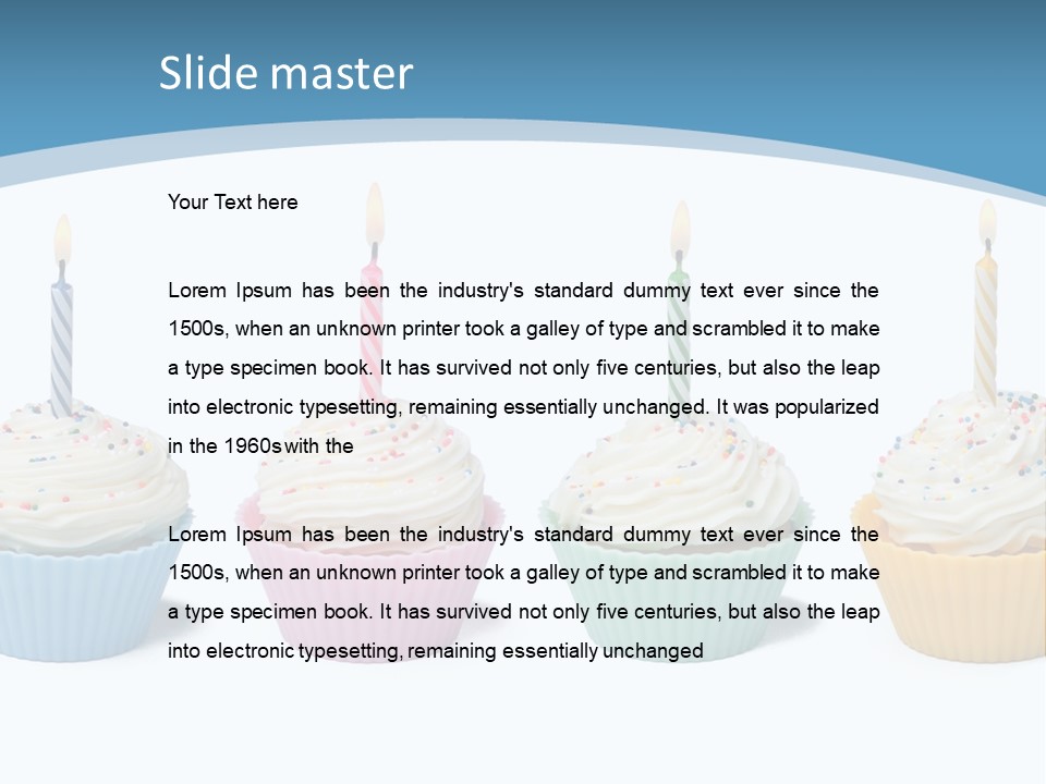 Four Cupcakes With Candle On White Background PowerPoint Template