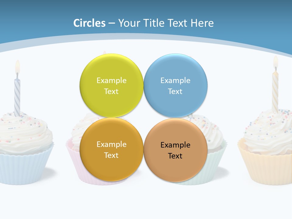 Four Cupcakes With Candle On White Background PowerPoint Template