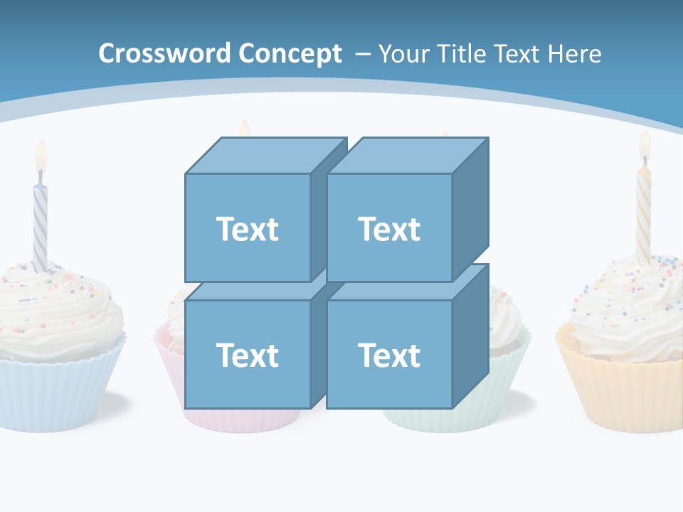 Four Cupcakes With Candle On White Background PowerPoint Template